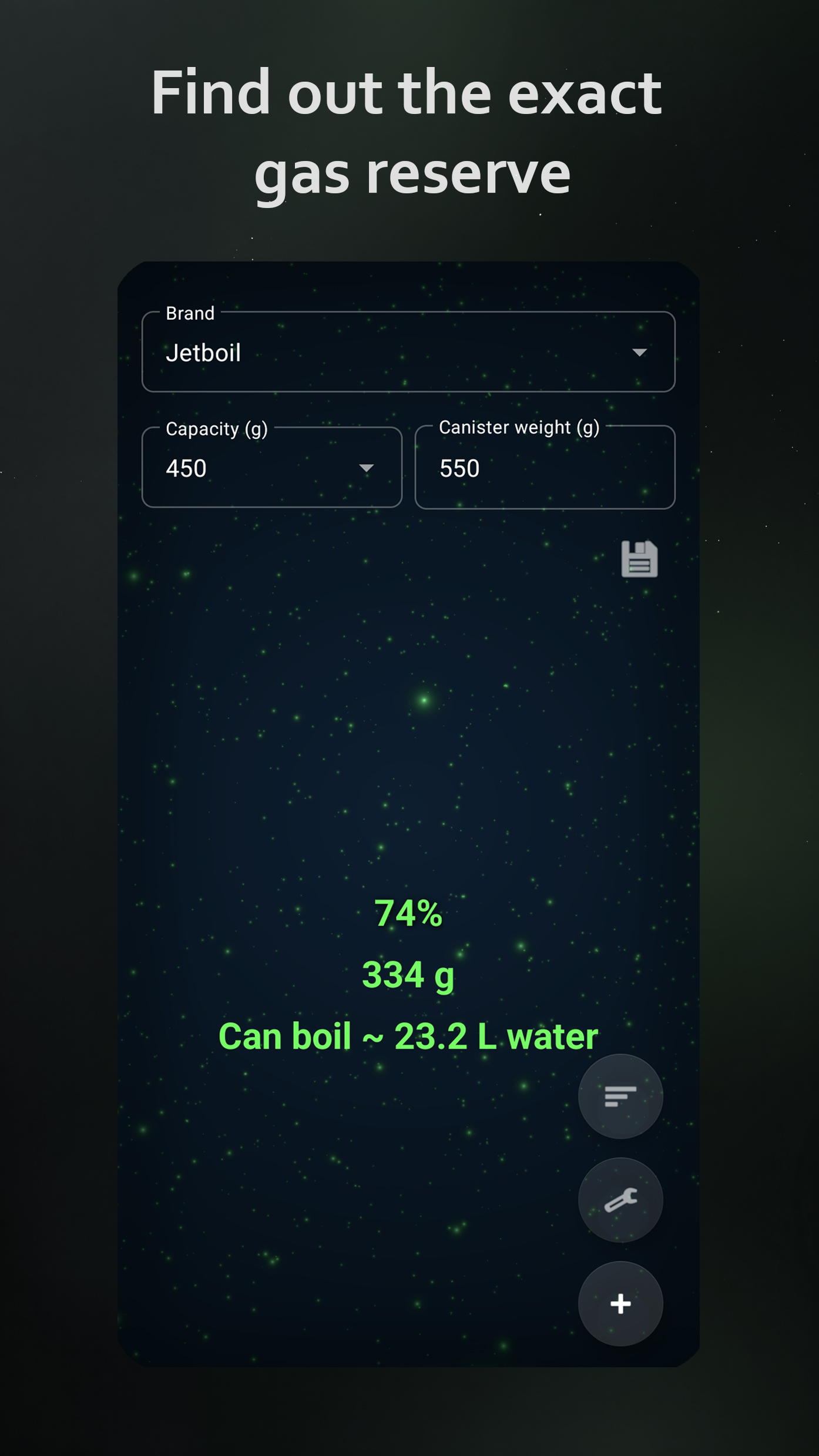 Gas Canister Calculator Application Screenshot